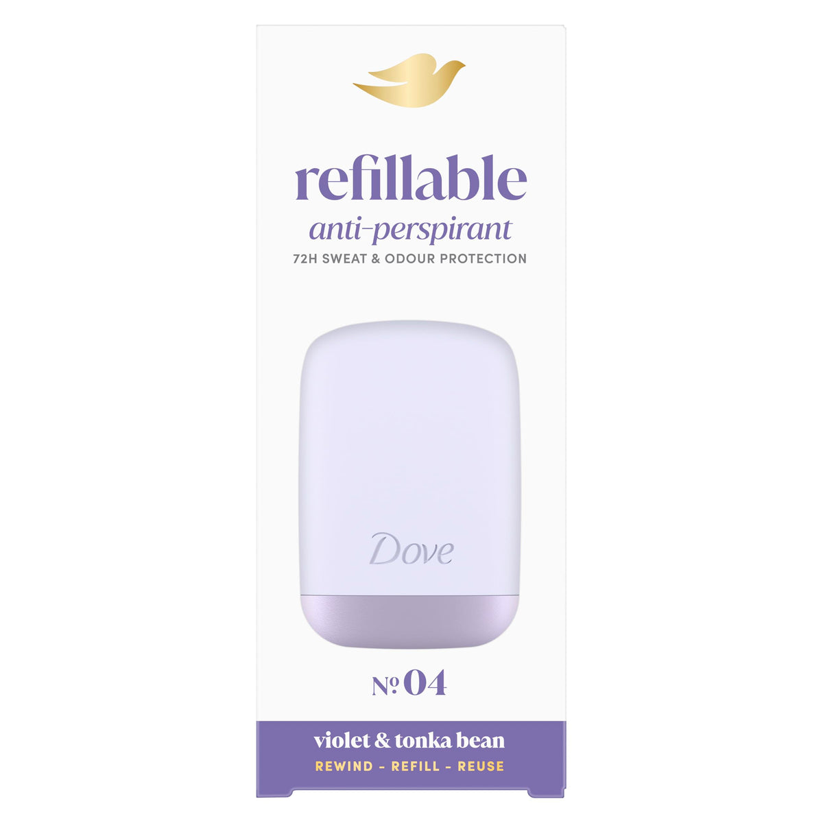 Dove Violet & Tonka Bean Anti-Perspirant Starter Kit - 72h Odour Protection - Women's Deodorant Stick - 1 Case, 1 x 35ml Refill - Damaged Box