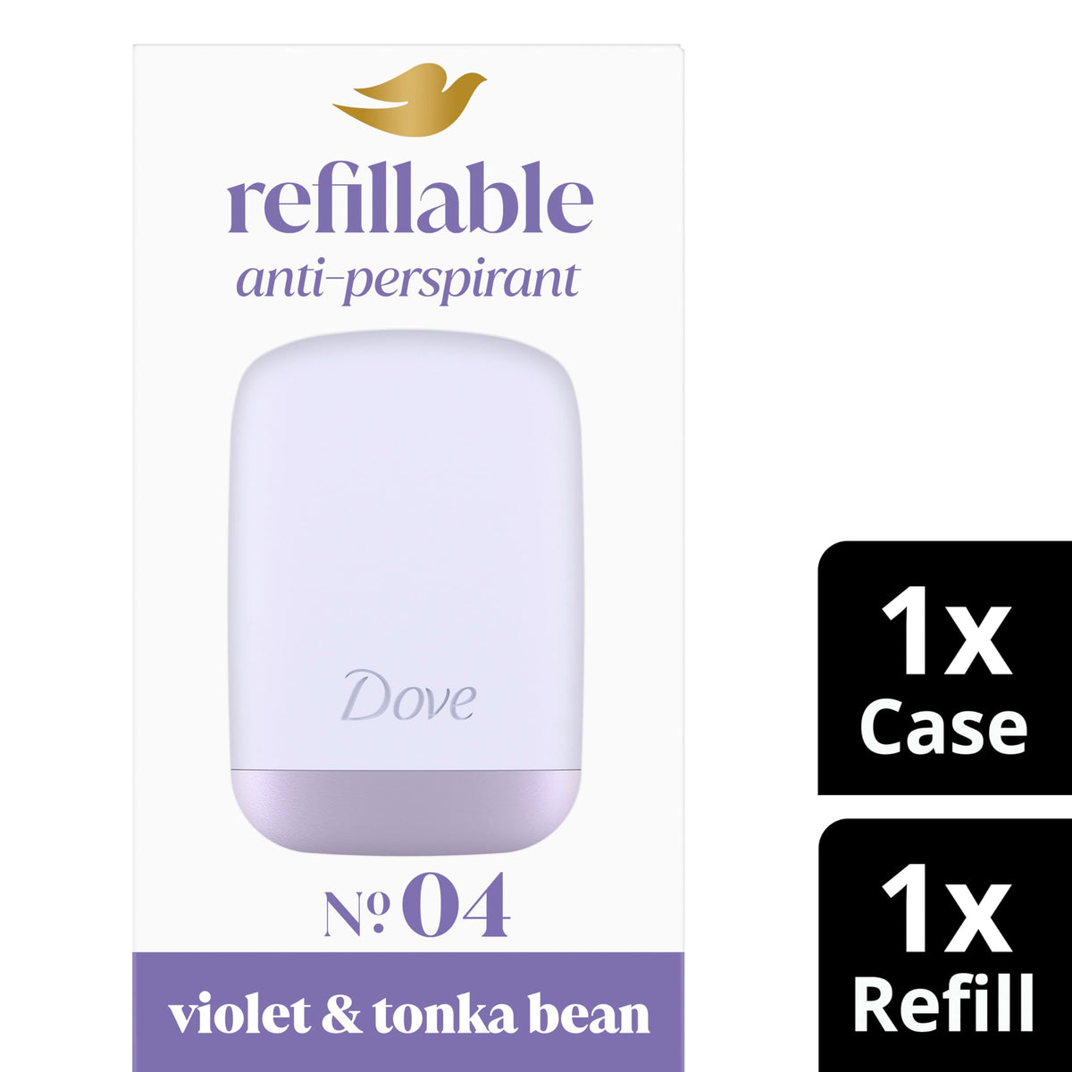 Dove Violet & Tonka Bean Anti-Perspirant Starter Kit - 72h Odour Protection - Women's Deodorant Stick - 1 Case, 1 x 35ml Refill - Damaged Box