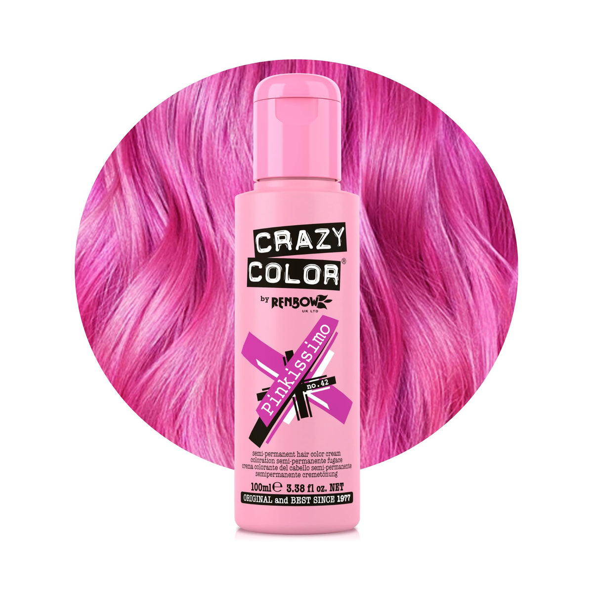 Crazy Color Pinkissimo Pink Hair Dye 100ml - Semi-Permanent Hair Colour Tint - Vegan Cruelty-Free - New