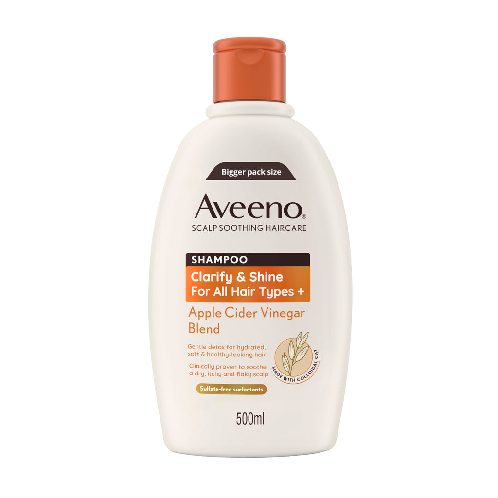 Aveeno Clarify & Shine Shampoo - Apple Cider Vinegar Blend - Soothes Dry Itchy Flaky Scalp - Sulfate Free - 500ml - New