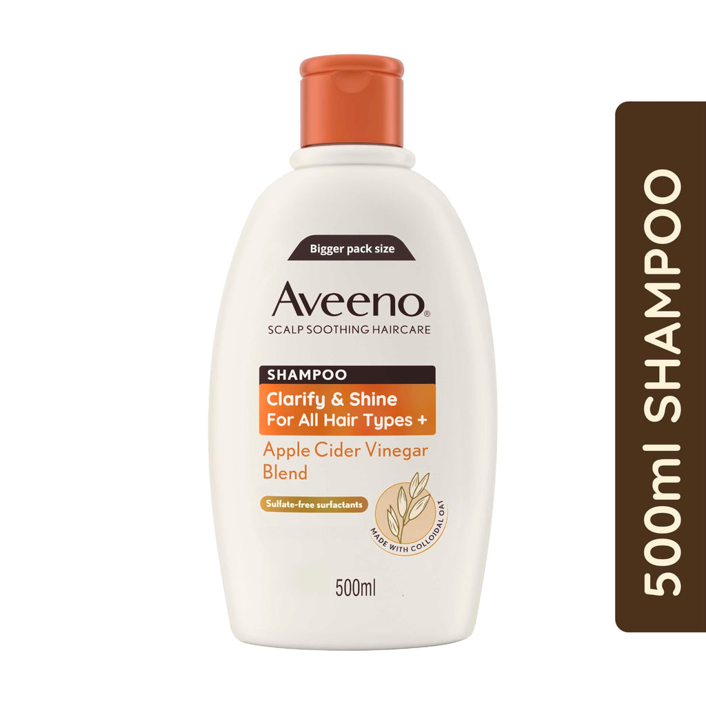 Aveeno Clarify & Shine Shampoo - Apple Cider Vinegar Blend - Soothes Dry Itchy Flaky Scalp - Sulfate Free - 500ml - New