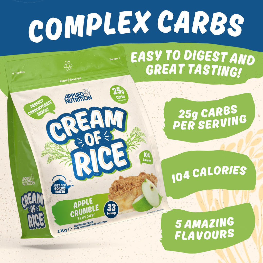 Applied Nutrition Cream of Rice - 1kg Apple Crumble - High Carb Vegan Energy Supplement Breakfast Snack Low Sugar Fat - New - BBE 05/2028