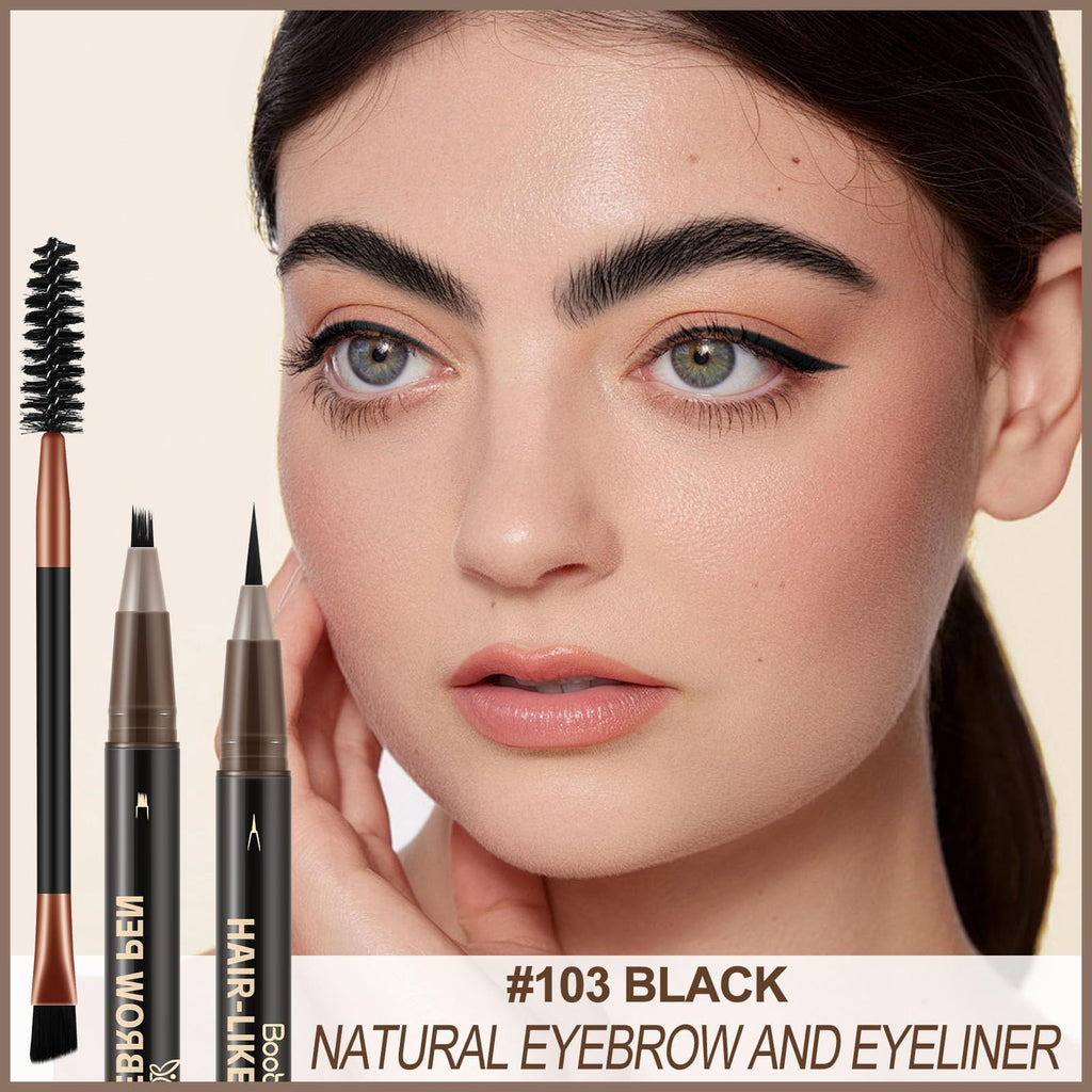 Boobeen Waterproof Eyebrow Pen - Dual-Ended Eyeliner Brow Pencil with Brush - Long Lasting Hair-Like - Dark Brown - 2 Pack - New
