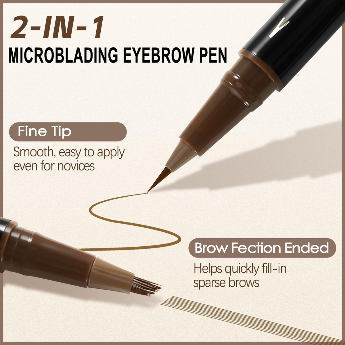 Boobeen Waterproof Eyebrow Pen - Dual-Ended Eyeliner Brow Pencil with Brush - Long Lasting Hair-Like - Dark Brown - 2 Pack - New