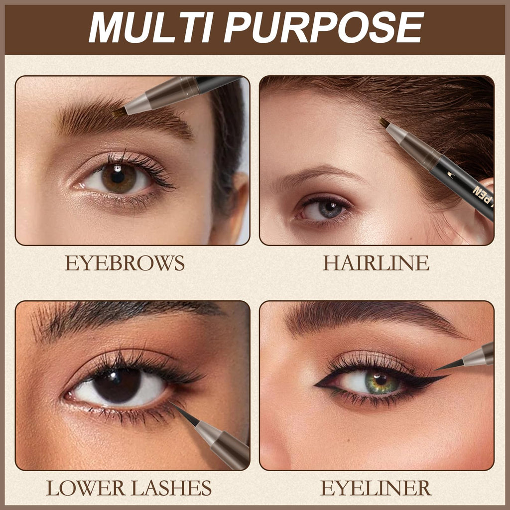 Boobeen Waterproof Eyebrow Pen - Dual-Ended Eyeliner Brow Pencil with Brush - Long Lasting Hair-Like - Dark Brown - 2 Pack - New
