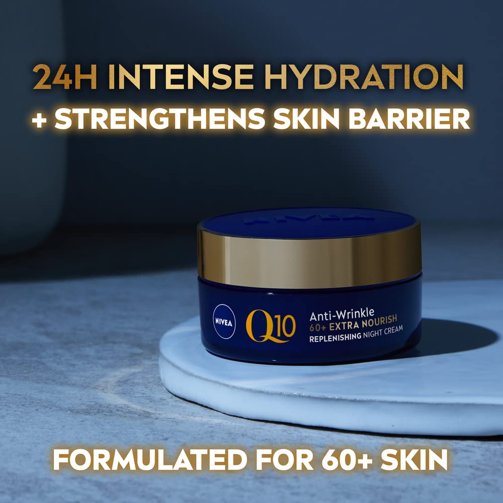 NIVEA Q10 Anti-Wrinkle 60+ Extra Nourishing Night Cream 50ml - Deeply Restoring Face Cream for Dry Skin - Damaged Box