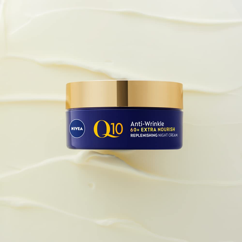 NIVEA Q10 Anti-Wrinkle 60+ Extra Nourishing Night Cream 50ml - Deeply Restoring Face Cream for Dry Skin - Damaged Box
