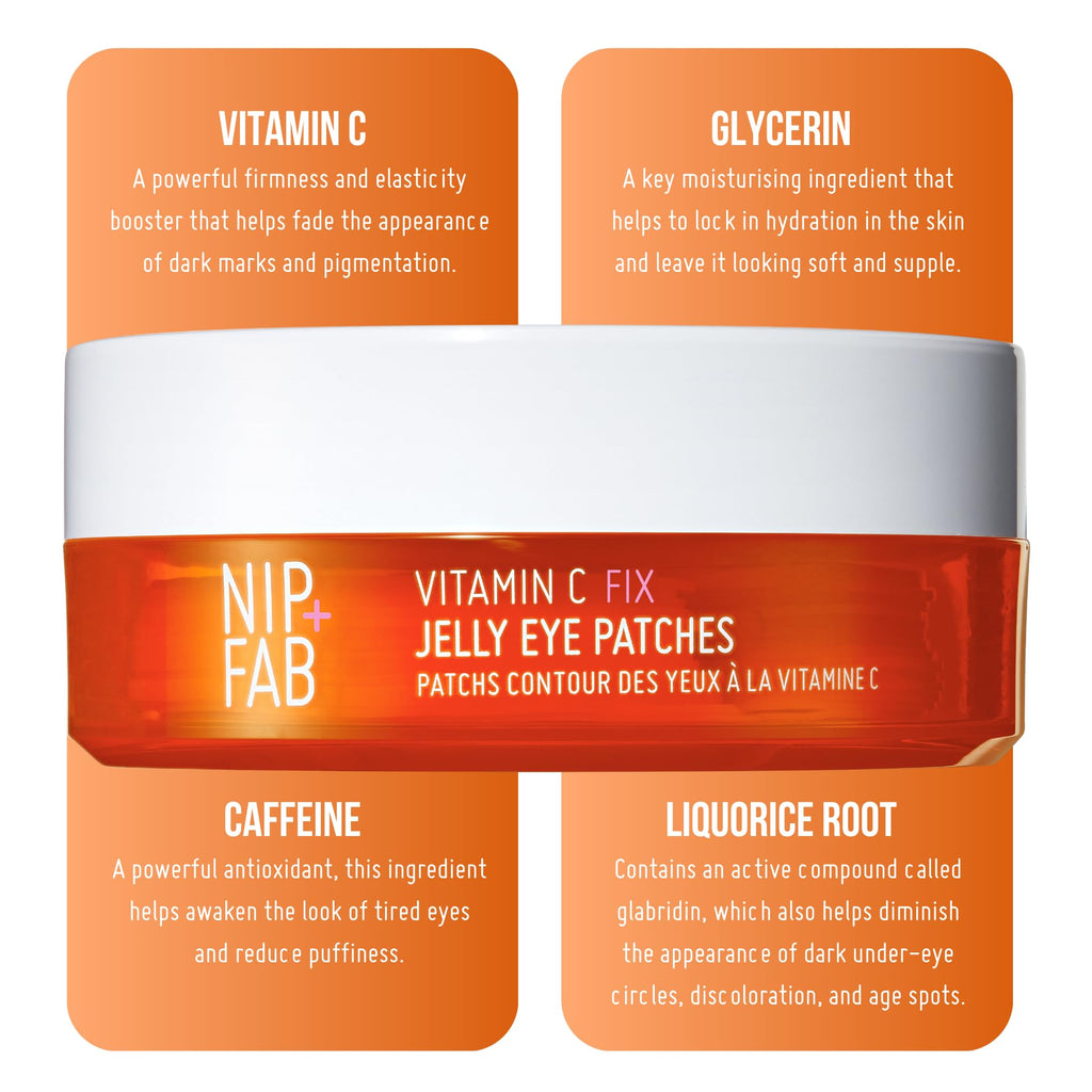 Nip+Fab Vitamin C Jelly Eye Patches - Brightening Hydrating Under Eye Pads - 20 Pairs - New