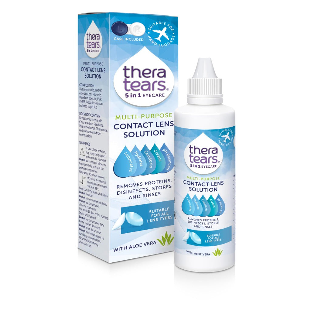 TheraTears Multi-Purpose Contact Lens Solution 360ml - Daily Cleaner & Disinfectant for Soft Lenses - Damaged Box - BBE 03/2028