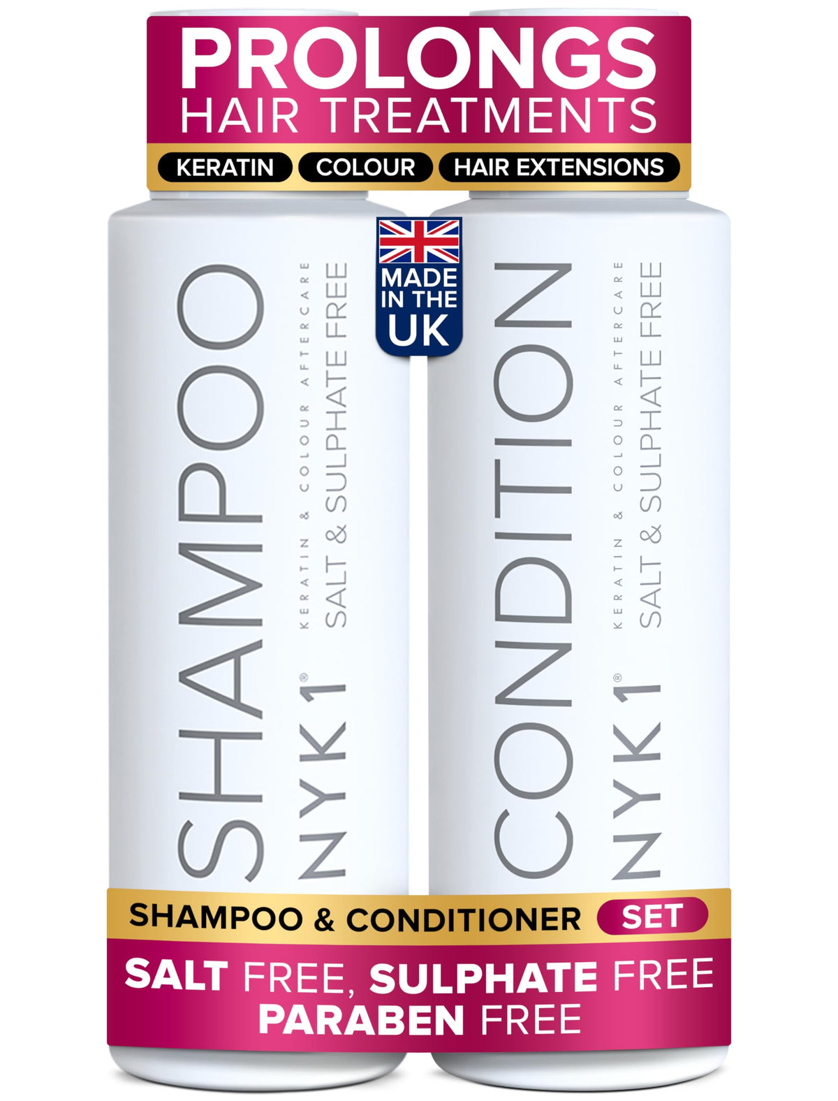 NYK1 Salt & Sulphate Free Hair Shampoo & Conditioner Set 500ml x2 - Vegan Friendly Colour Safe - New