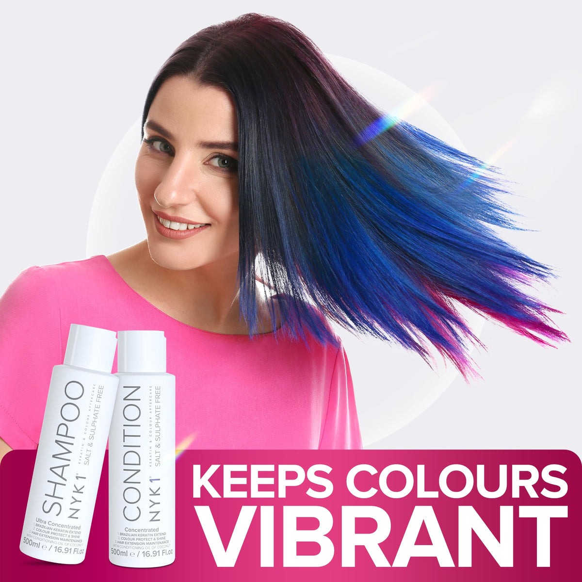 NYK1 Salt & Sulphate Free Hair Shampoo & Conditioner Set 500ml x2 - Vegan Friendly Colour Safe - New