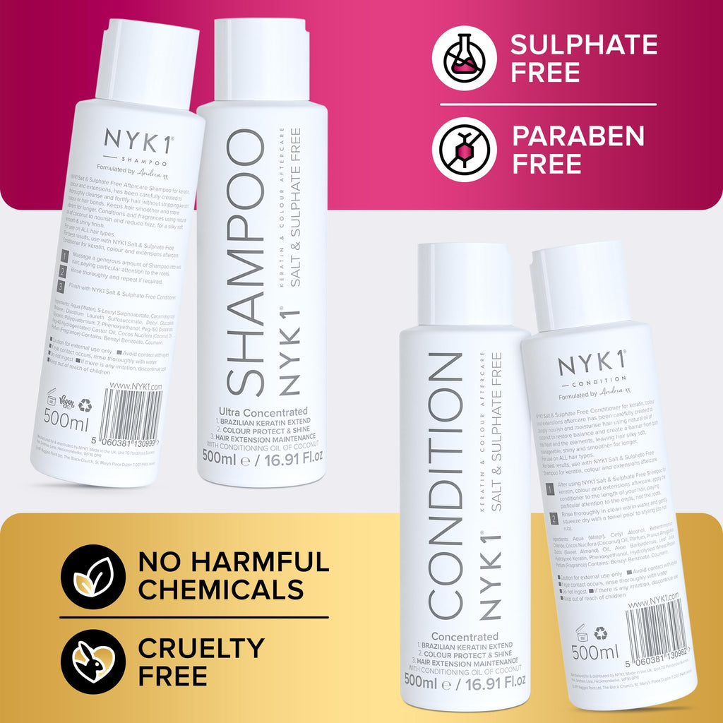 NYK1 Salt & Sulphate Free Hair Shampoo & Conditioner Set 500ml x2 - Vegan Friendly Colour Safe - New