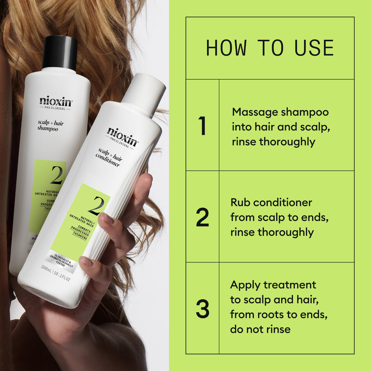 Nioxin System 2 Scalp & Hair Thickening Kit - Shampoo, Conditioner, Treatment - Natural Hair, Progressed Thinning 150+150+40ml - Damaged Box