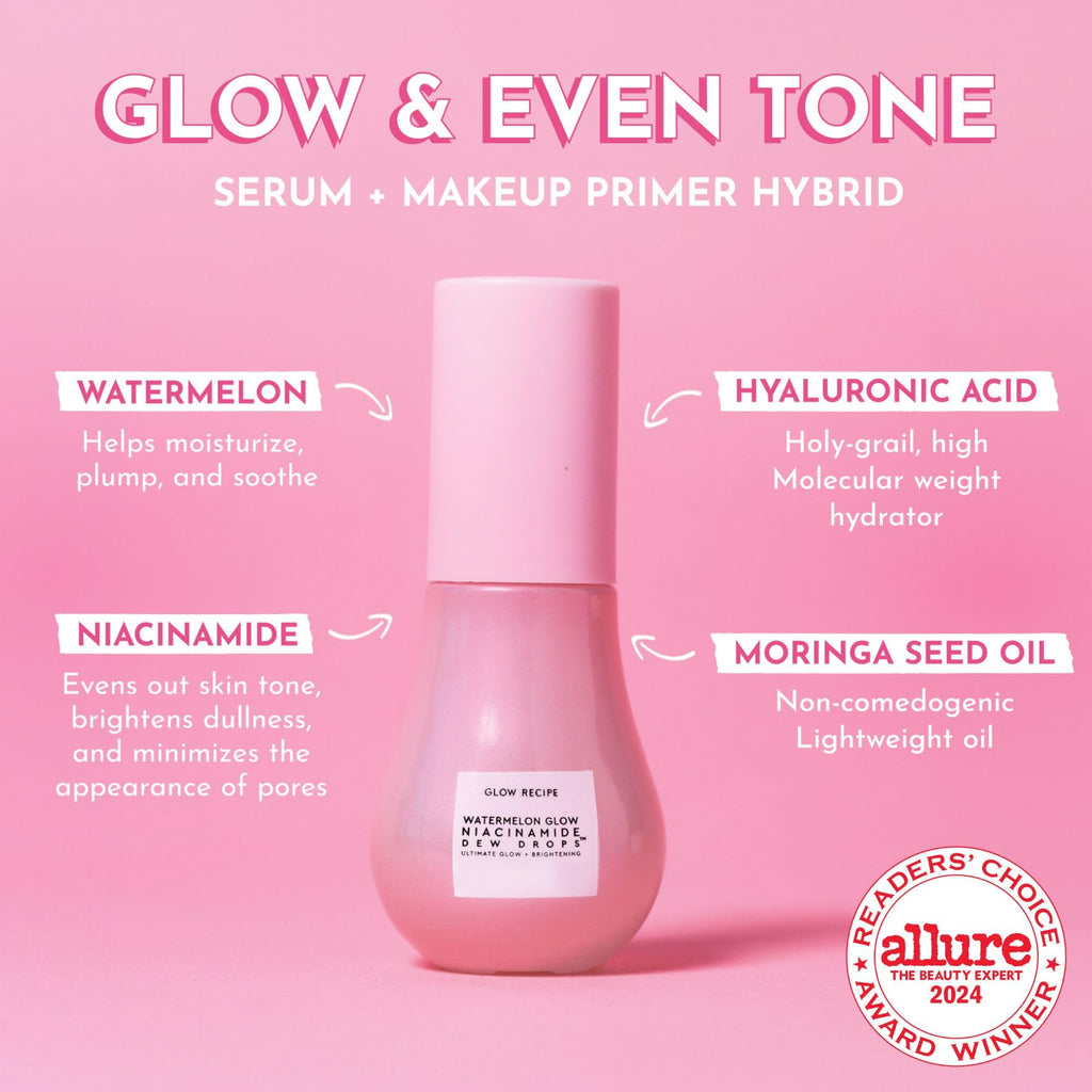 Glow Recipe Watermelon Niacinamide Dew Drops Serum - 15ml Travel Size - Hydrating Face Primer & Highlighter with Hyaluronic Acid - New