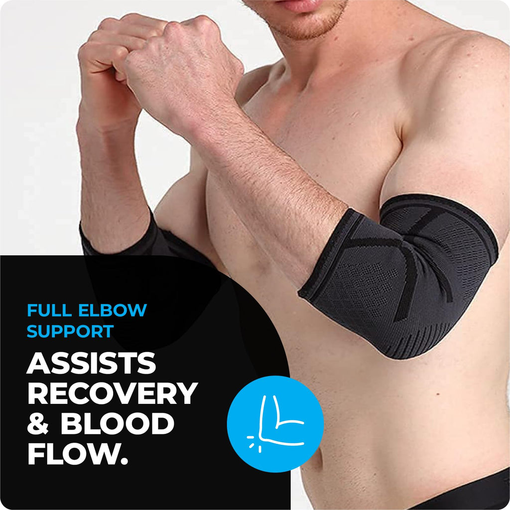 VITTO Elbow Support Strap - Tennis Elbow Brace for Men & Women - Dark Grey L - Forearm Pain Relief Compression Sleeve - Damaged Box