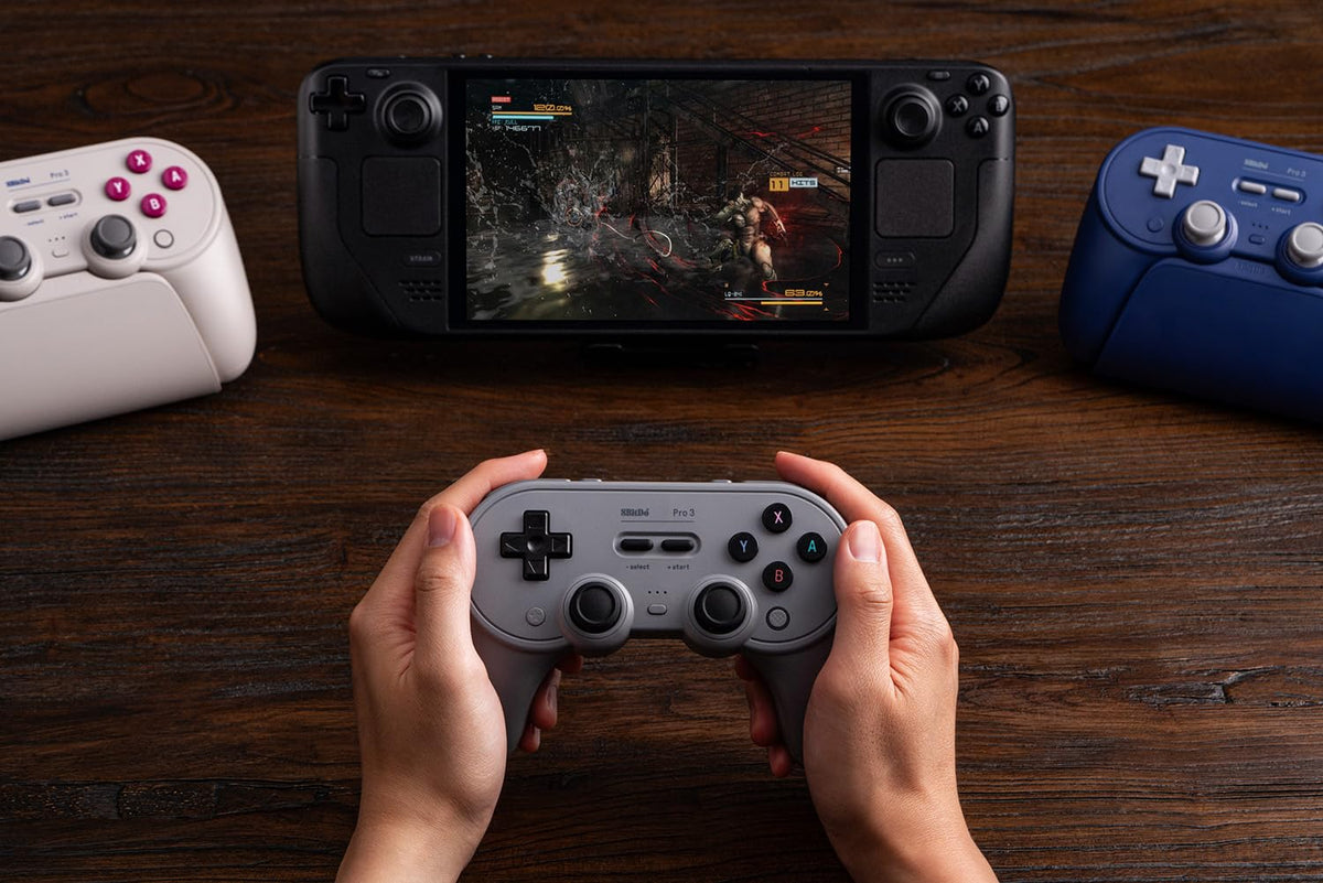 8BitDo Pro 3 Bluetooth Controller - TMR Joysticks, Hall Effect Triggers, Swappable Buttons - Gray - Switch, PC, Android, Apple - New