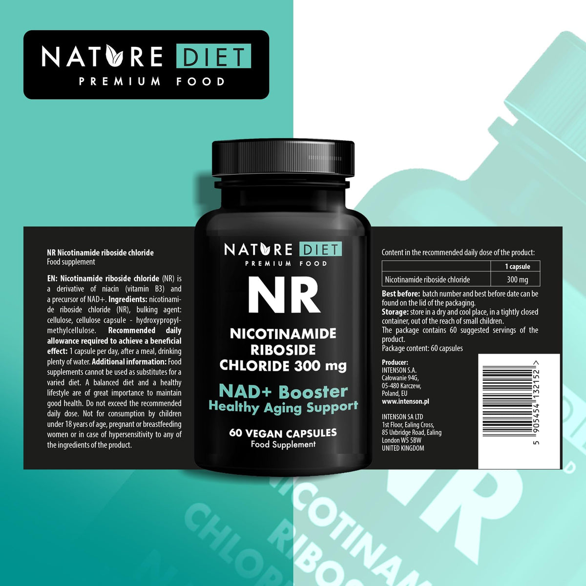 Nature Diet Nicotinamide Riboside 300mg NAD+ Booster Supplement - 60 Capsules NR Vitamin B3 - New - BBE 05/2027