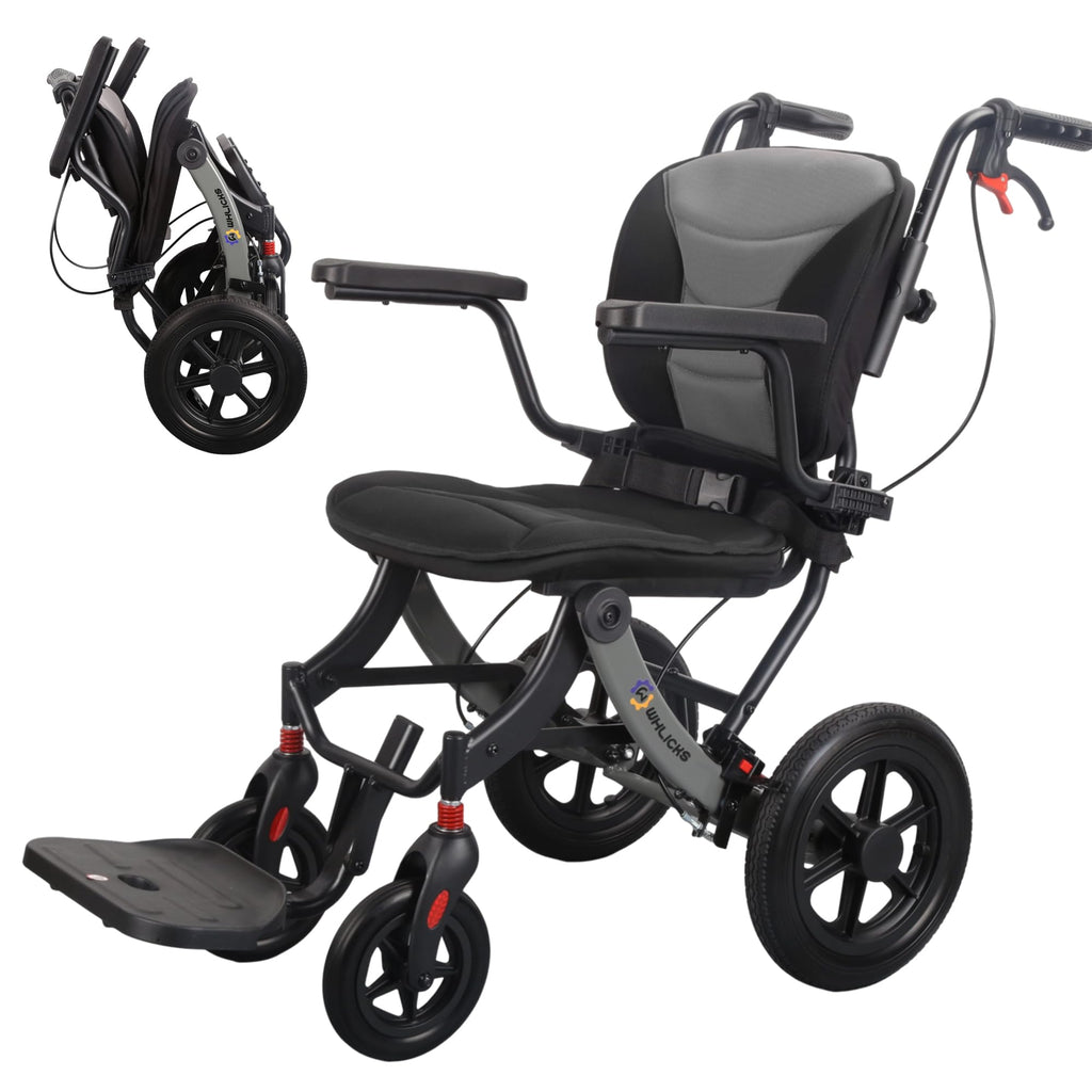 WHLICKS Lightweight Folding Transport Wheelchair - Portable Travel Chair Mobility Aid - Damaged Box
