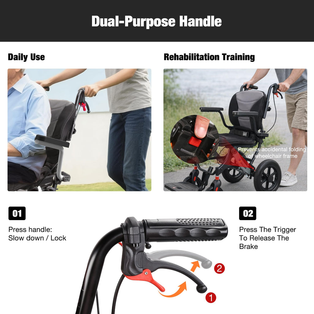 WHLICKS Lightweight Folding Transport Wheelchair - Portable Travel Chair Mobility Aid - Damaged Box