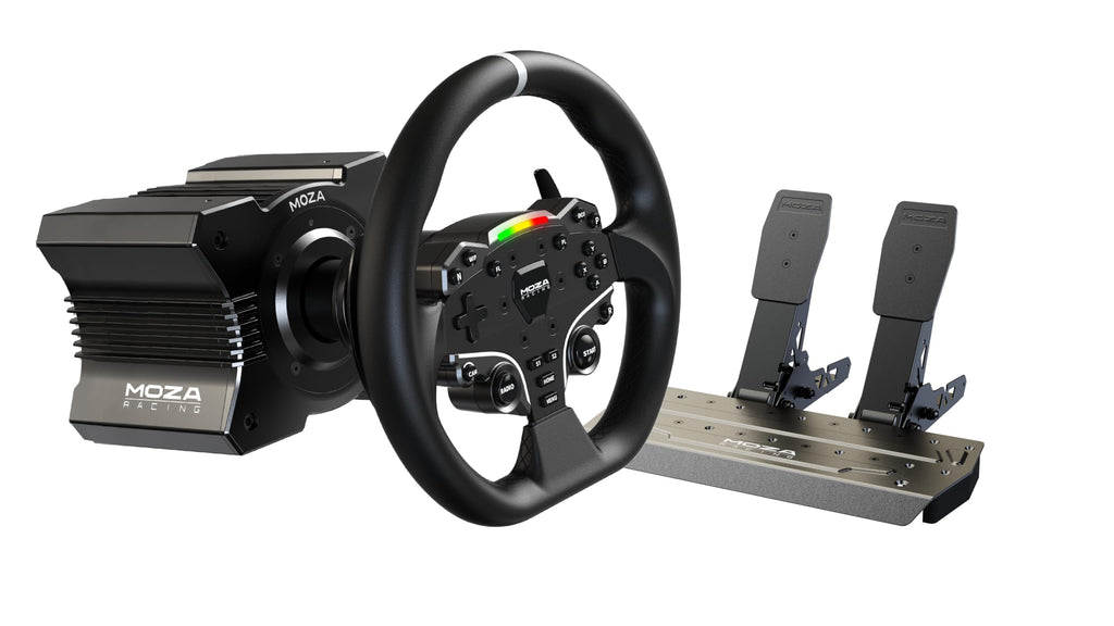 MOZA R5 Direct Drive Wheel Base & ES Steering Wheel - SR-P Lite 2-Pedal Set - Racing Simulator Bundle - New