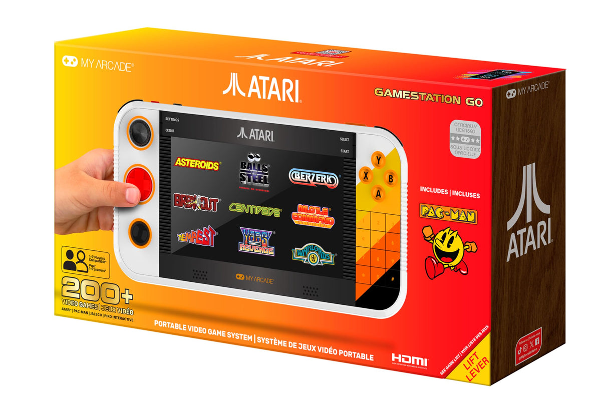 MY ARCADE Atari Gamestation Go - Retro Portable Gaming Console - 200+ Games, 7-inch Screen, Wi-Fi, Rechargeable Battery - Like New