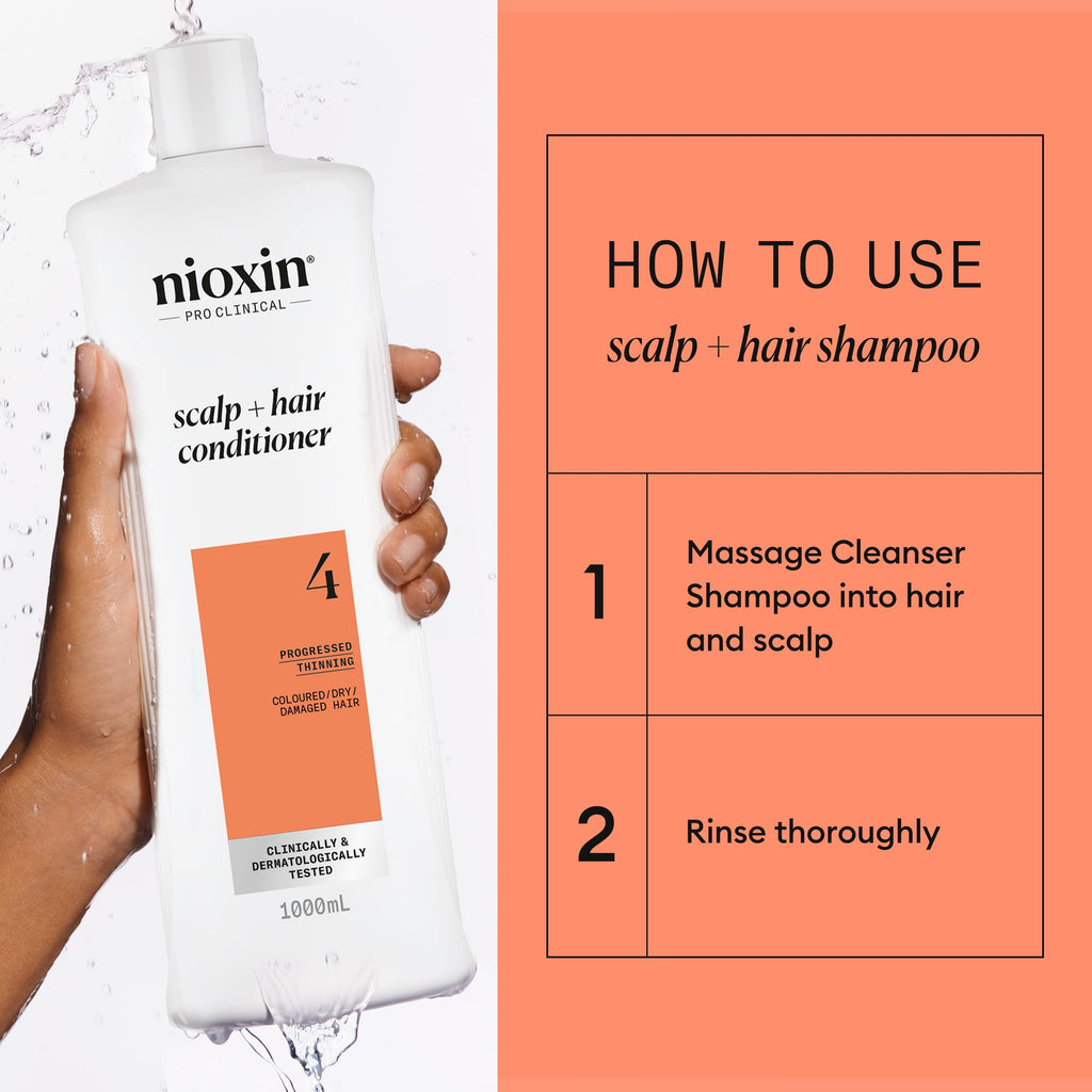 Nioxin System 4 Scalp + Hair Conditioner - Hair Thickening for Coloured Dry Damaged Hair - Biotin Niacinamide 1L - New