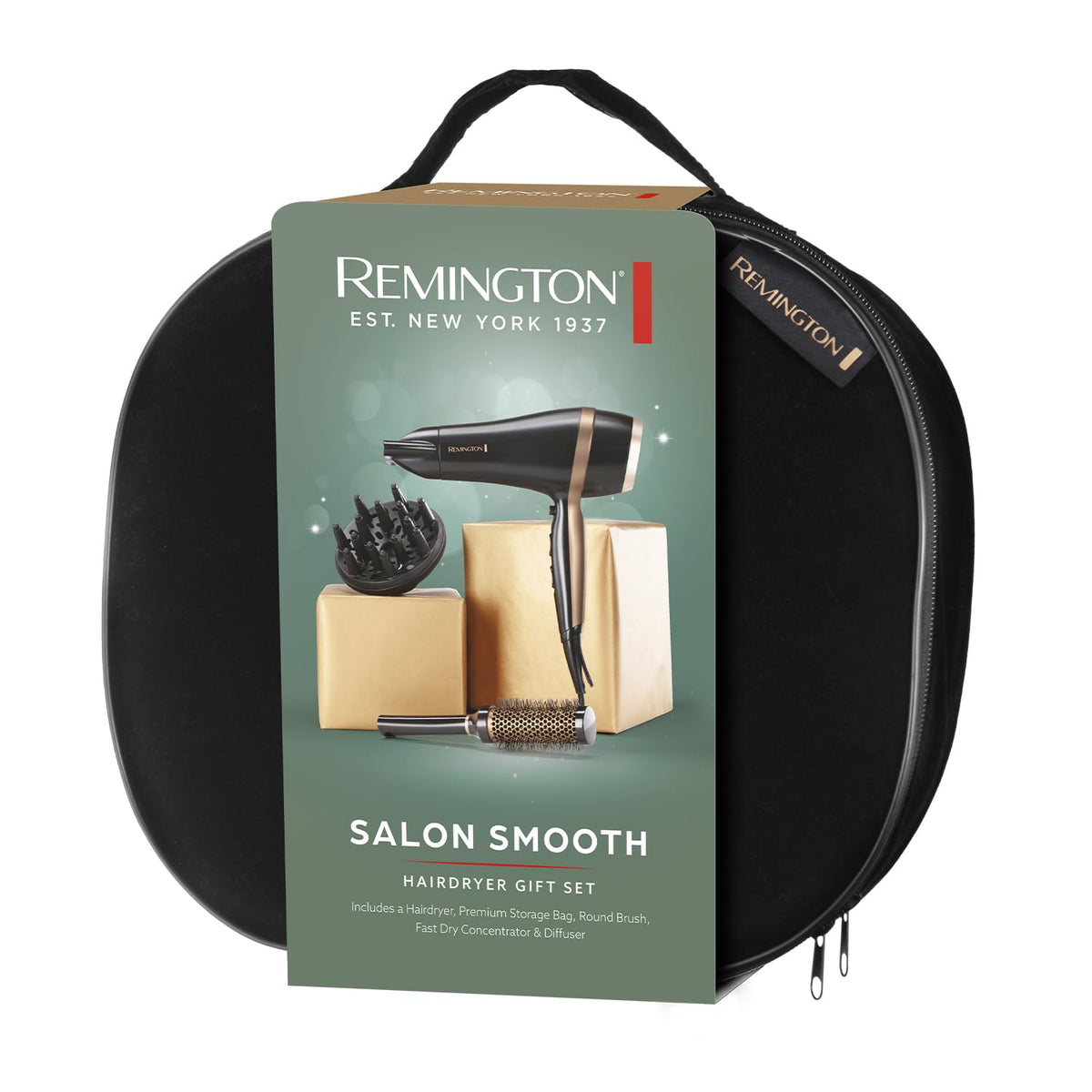 Remington Hair Dryer Gift Set - 2000W Ceramic Ionic Grille - Black Hairdryer with Accessories - Damaged Box