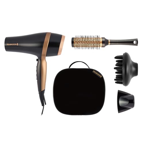 Remington Hair Dryer Gift Set - 2000W Ceramic Ionic Grille - Black Hairdryer with Accessories - Damaged Box