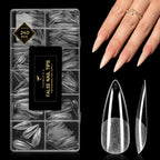 TOMICCA Long Almond Clear Press On Nails - 240pcs 12 Sizes Full Cover Nail Tips, Pre-shaped Half Matte Acrylic Kit - New