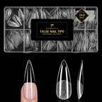 TOMICCA Long Almond Clear Press On Nails - 240pcs 12 Sizes Full Cover Nail Tips, Pre-shaped Half Matte Acrylic Kit - New