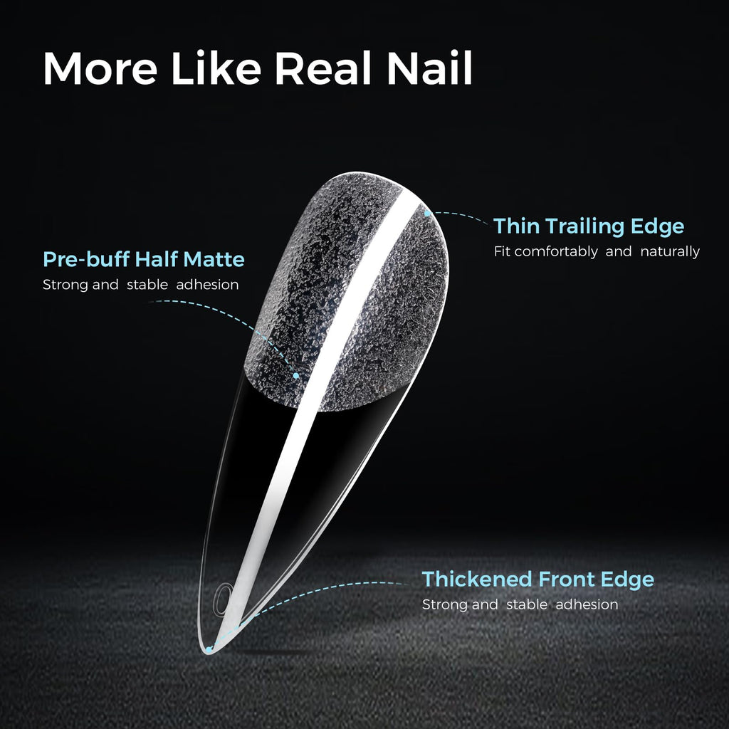 TOMICCA Long Almond Clear Press On Nails - 240pcs 12 Sizes Full Cover Nail Tips, Pre-shaped Half Matte Acrylic Kit - New