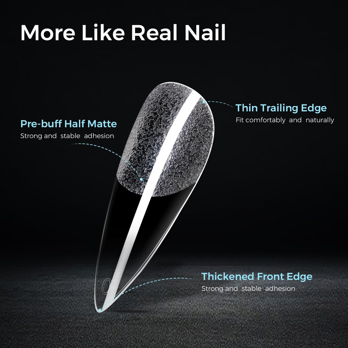 TOMICCA Long Almond Clear Press On Nails - 240pcs 12 Sizes Full Cover Nail Tips, Pre-shaped Half Matte Acrylic Kit - New
