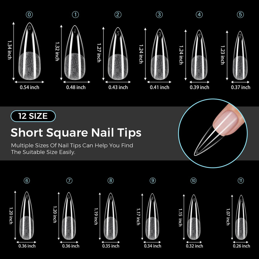 TOMICCA Long Almond Clear Press On Nails - 240pcs 12 Sizes Full Cover Nail Tips, Pre-shaped Half Matte Acrylic Kit - New