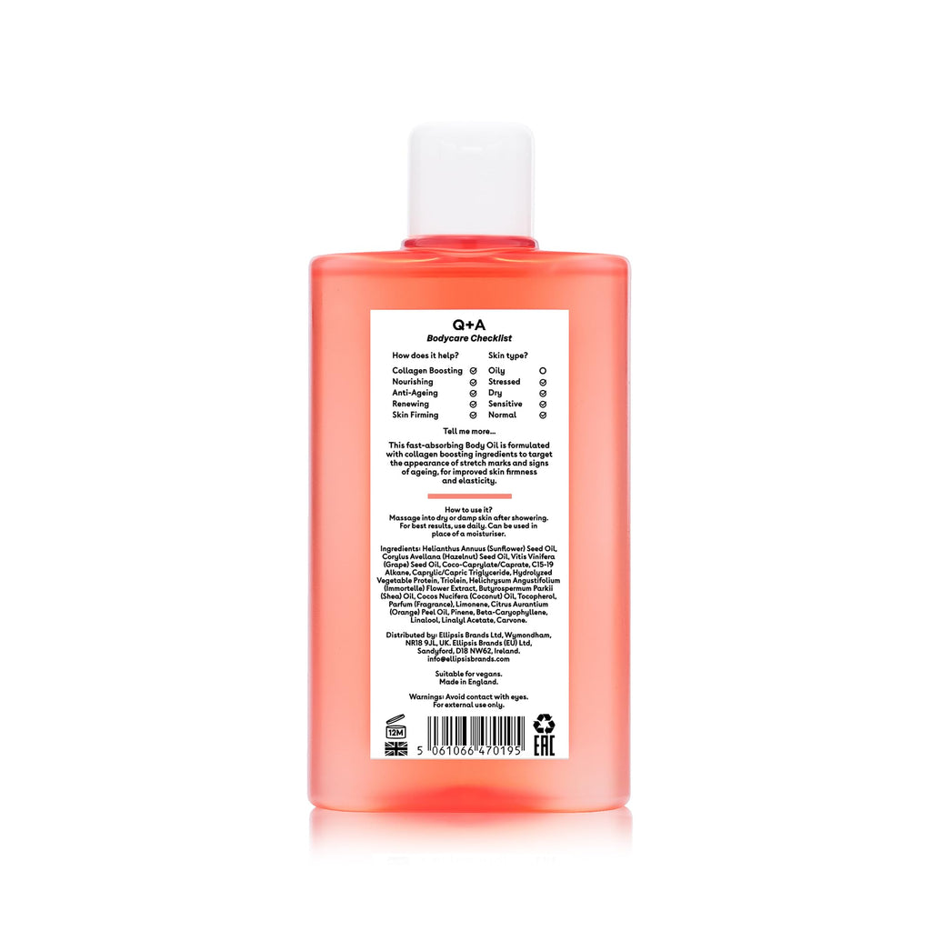 Q+A Collagen Body Oil 150ml - Nourishing Body Moisturiser for Skin Hydration & Firming - New