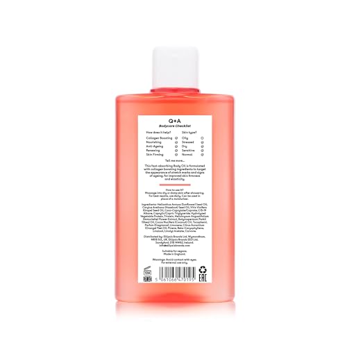 Q+A Collagen Body Oil 150ml - Nourishing Body Moisturiser for Skin Hydration & Firming - New