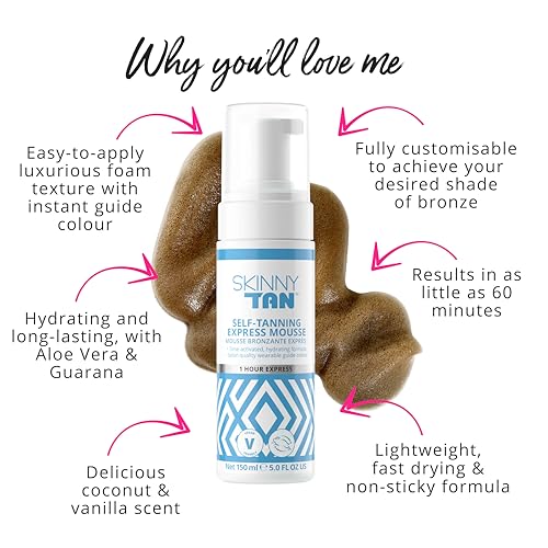 Skinny Tan Express Mousse - 1 Hour Fake Tan - Hydrating Coconut Water - Streak Free Self Tan - Vegan - 150ml - Damaged Box