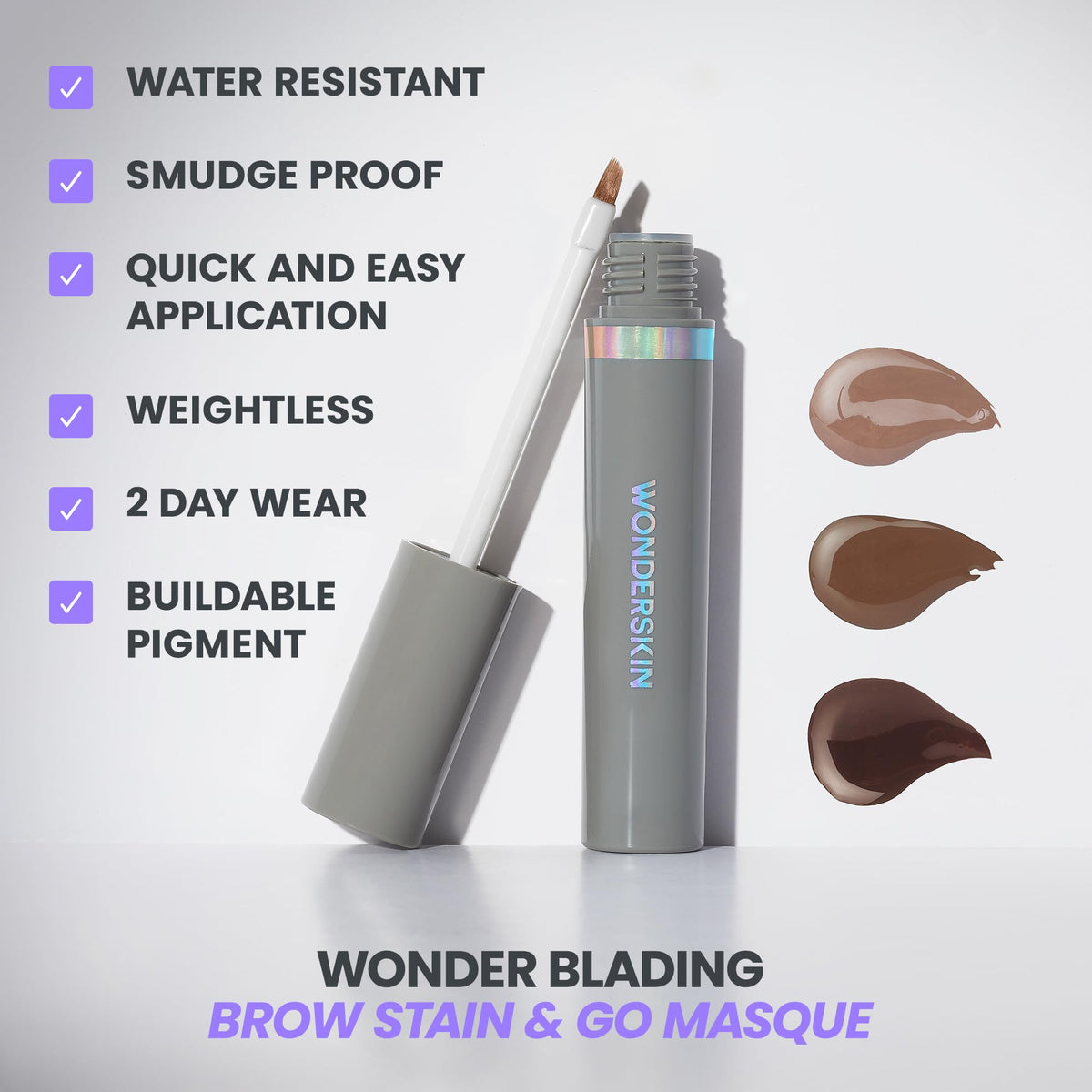 Wonderskin Eyebrow Stain & Go - Long-Lasting Smudge-Proof Brow Tint - Dark Brunette - Damaged Box