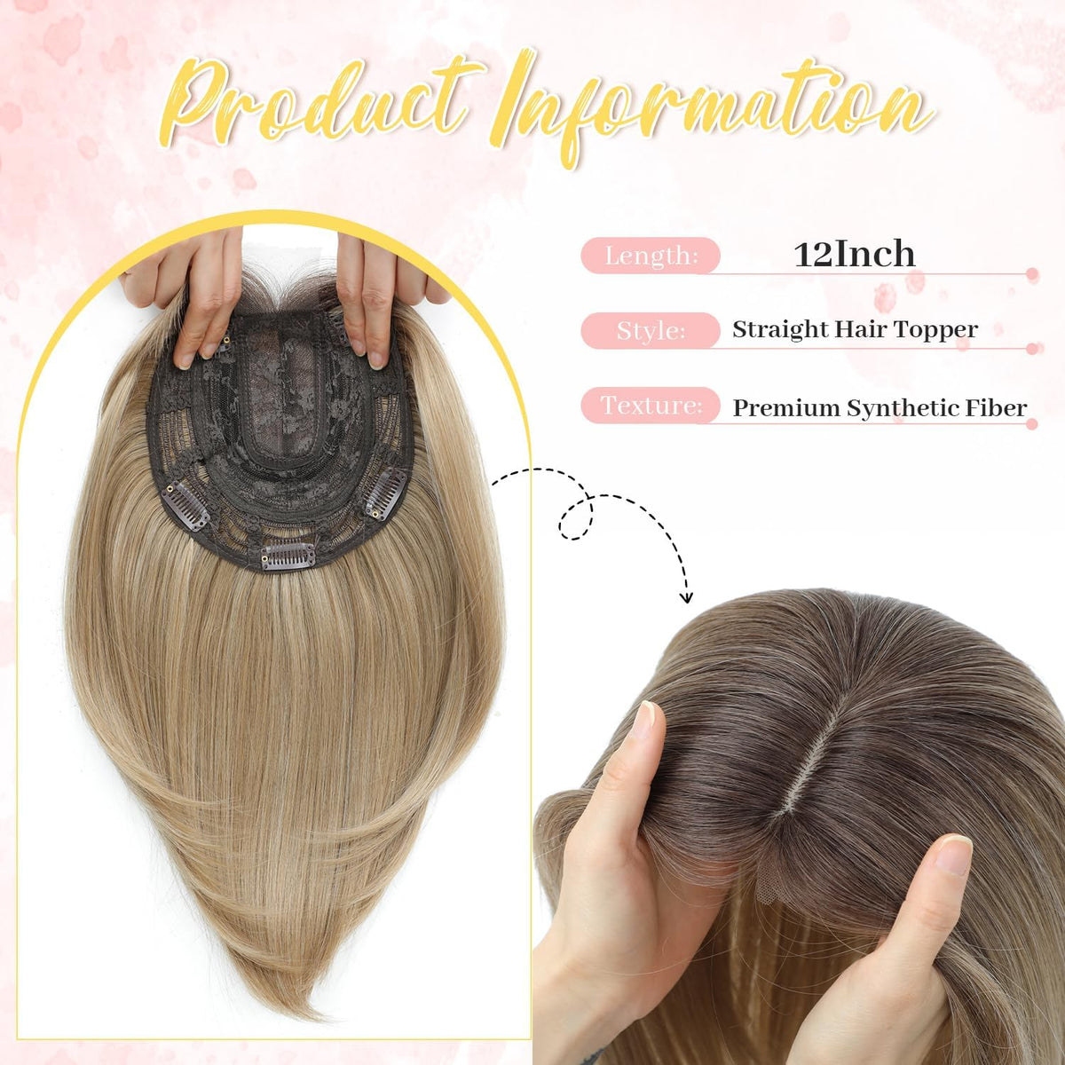 MORICHY Hair Topper for Thinning Hair - 6.5x6.5" Large Base Synthetic Hair Extension - Ombre Blonde with Dark Root Clip-in Fringe - Damaged Box