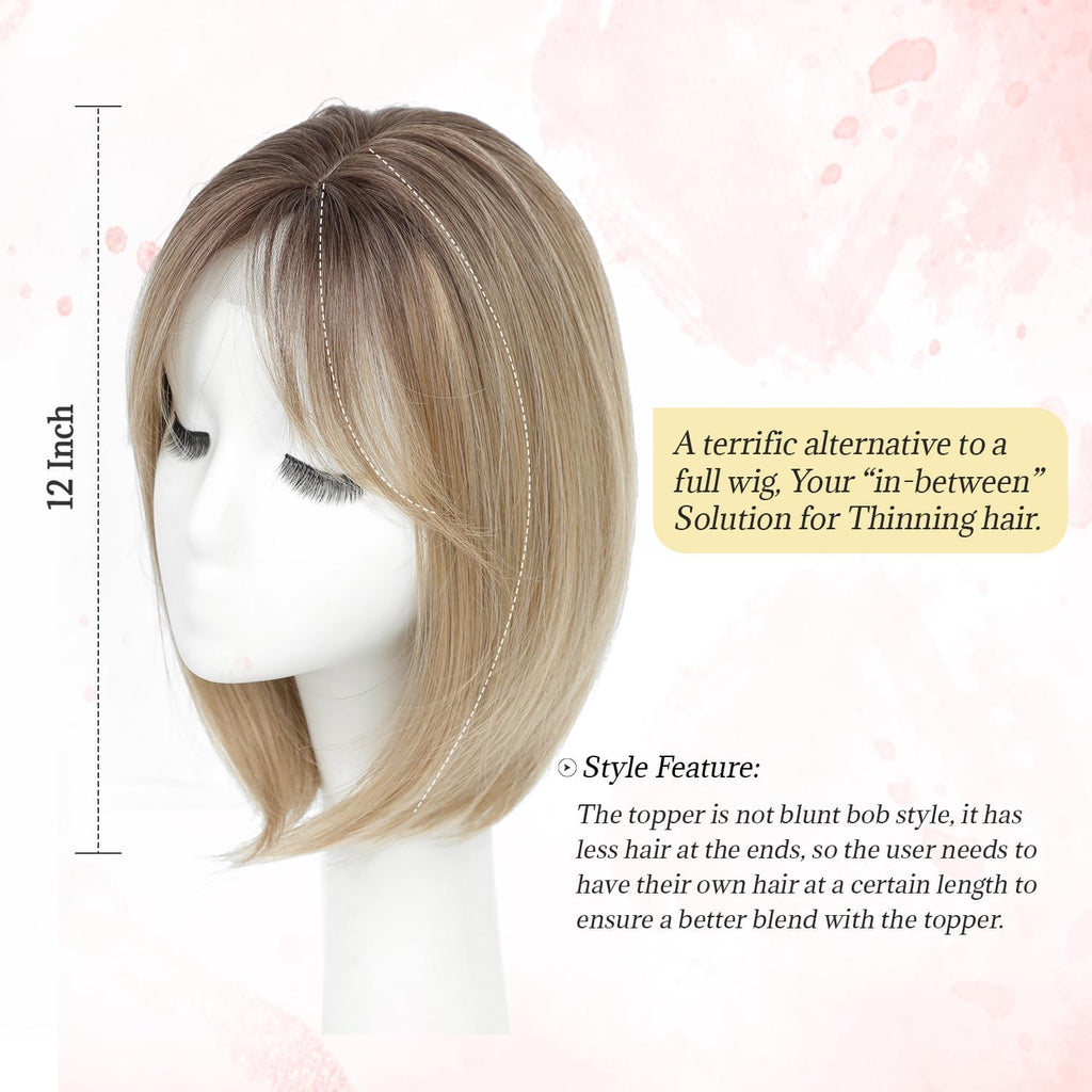 MORICHY Hair Topper for Thinning Hair - 6.5x6.5" Large Base Synthetic Hair Extension - Ombre Blonde with Dark Root Clip-in Fringe - Damaged Box