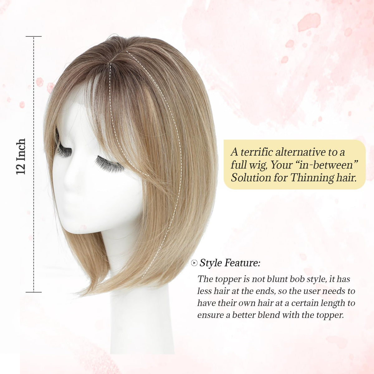 MORICHY Hair Topper for Thinning Hair - 6.5x6.5" Large Base Synthetic Hair Extension - Ombre Blonde with Dark Root Clip-in Fringe - Damaged Box