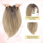 MORICHY Hair Topper for Thinning Hair - 6.5x6.5" Large Base Synthetic Hair Extension - Ombre Blonde with Dark Root Clip-in Fringe - Damaged Box