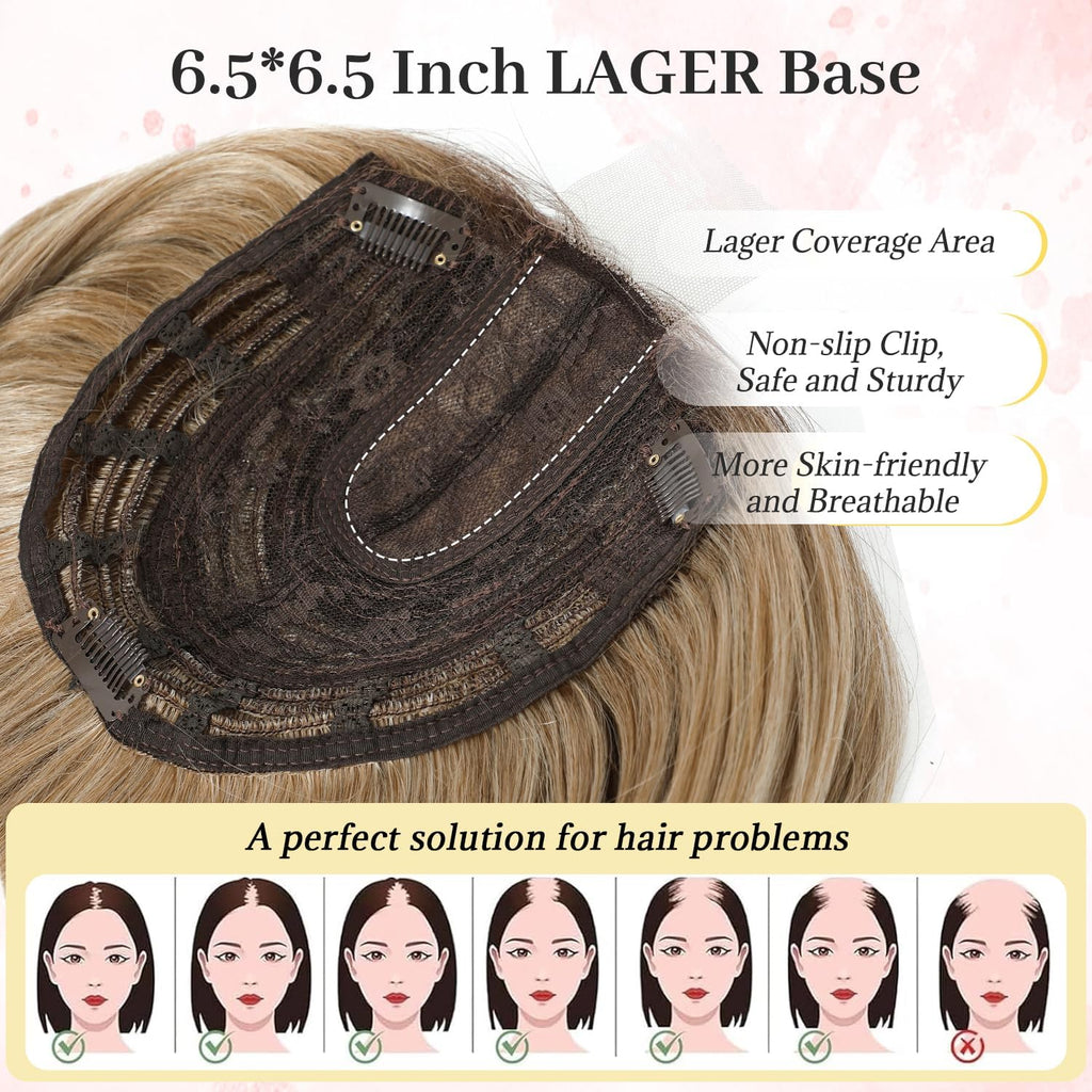MORICHY Hair Topper for Thinning Hair - 6.5x6.5" Large Base Synthetic Hair Extension - Ombre Blonde with Dark Root Clip-in Fringe - Damaged Box