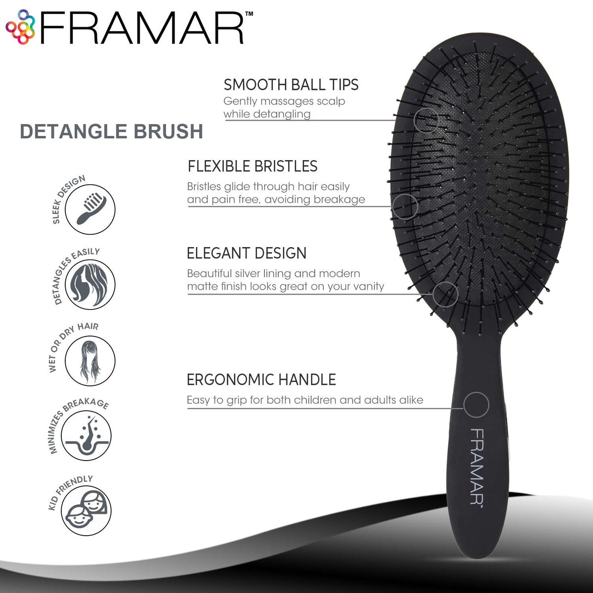 FRAMAR Detangle Hair Brush - Wet Hairbrush for Women, Black - Reduces Hair Breakage & Frizz - Damaged Box