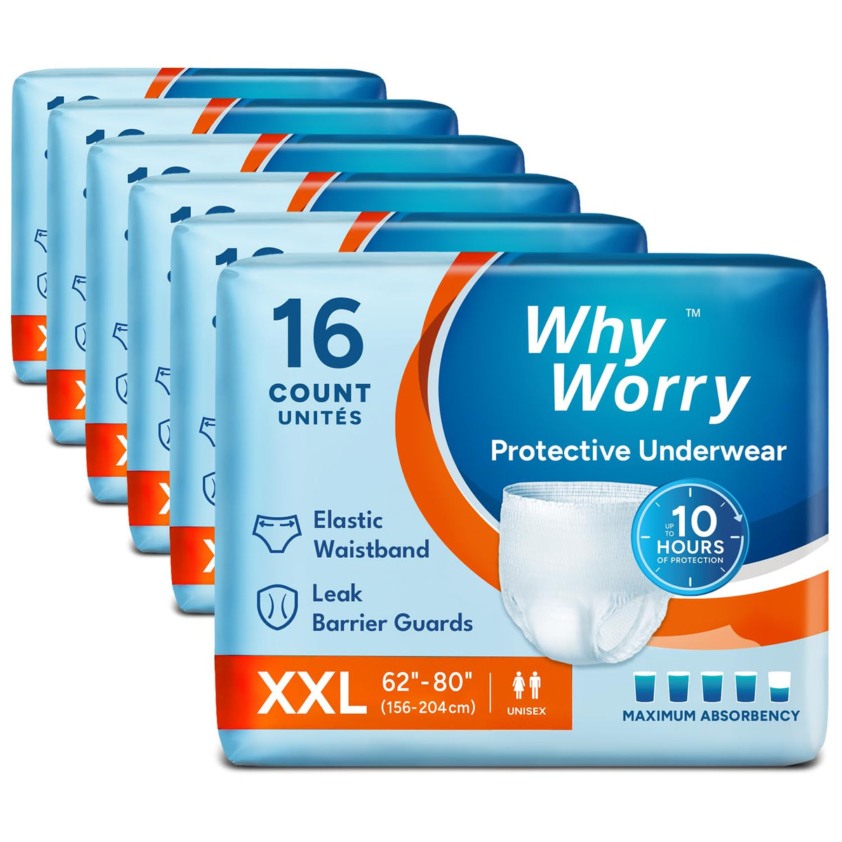 WhyWorry Incontinence Pants for Women Men - XXLarge 96 Count - Adult Disposable Absorbent Underwear - Damaged Box