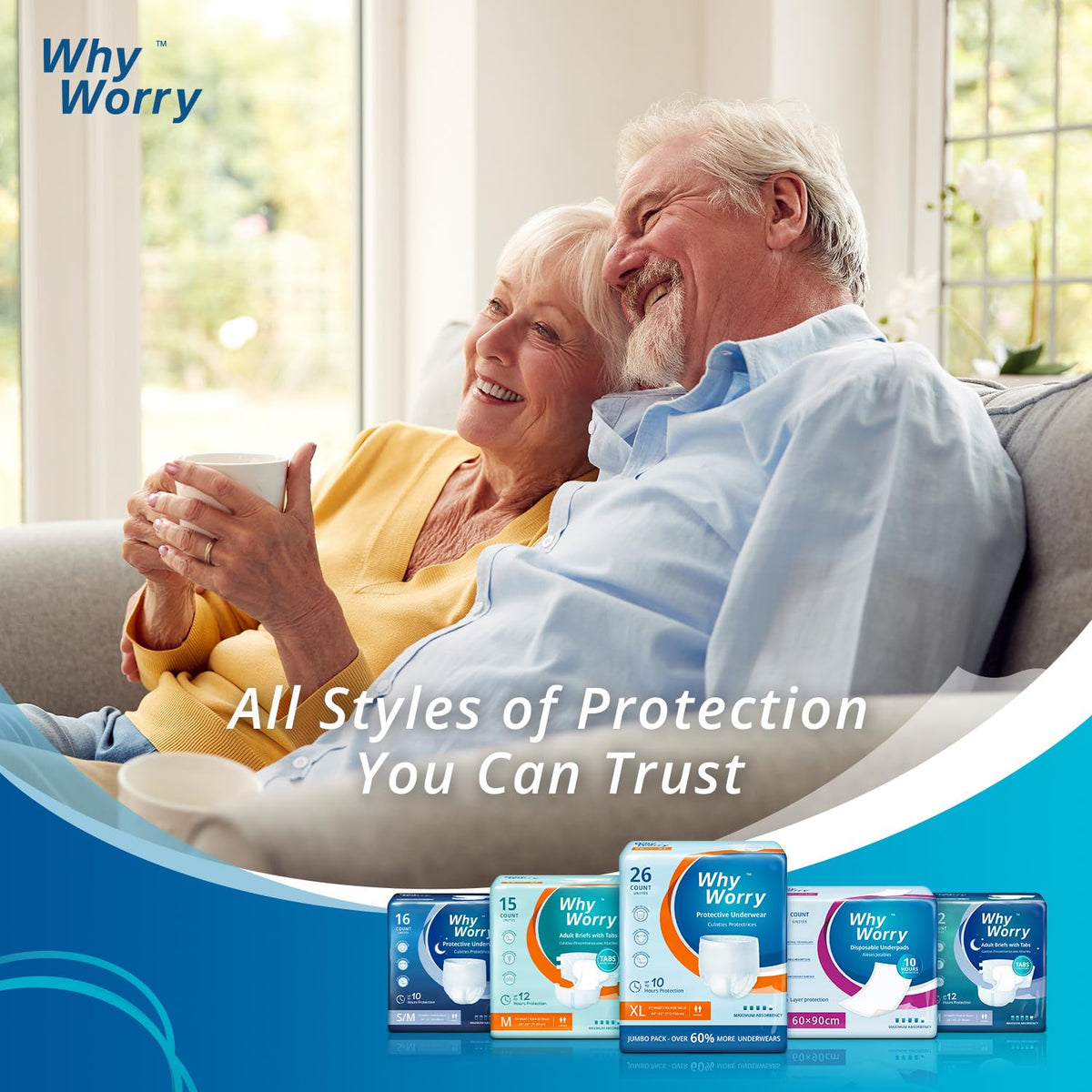 WhyWorry Incontinence Pants for Women Men - XXLarge 96 Count - Adult Disposable Absorbent Underwear - Damaged Box