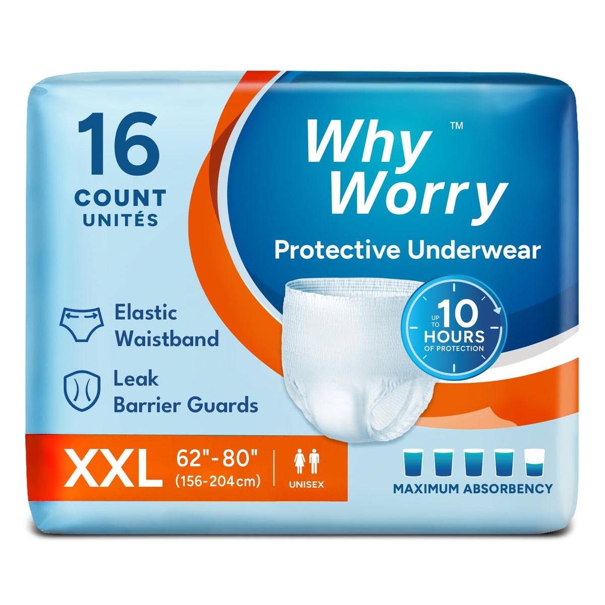 WhyWorry Incontinence Pants for Women Men - XXLarge 96 Count - Adult Disposable Absorbent Underwear - Damaged Box