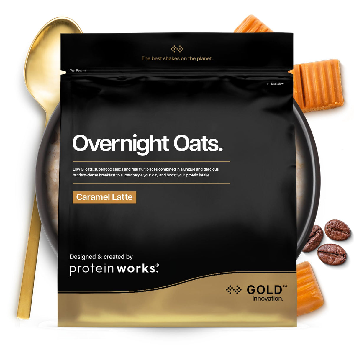 Protein Works Overnight Oats - Gold Caramel Latte Flavour 1kg - High Protein Breakfast Cereal - New - BBE 09/2027