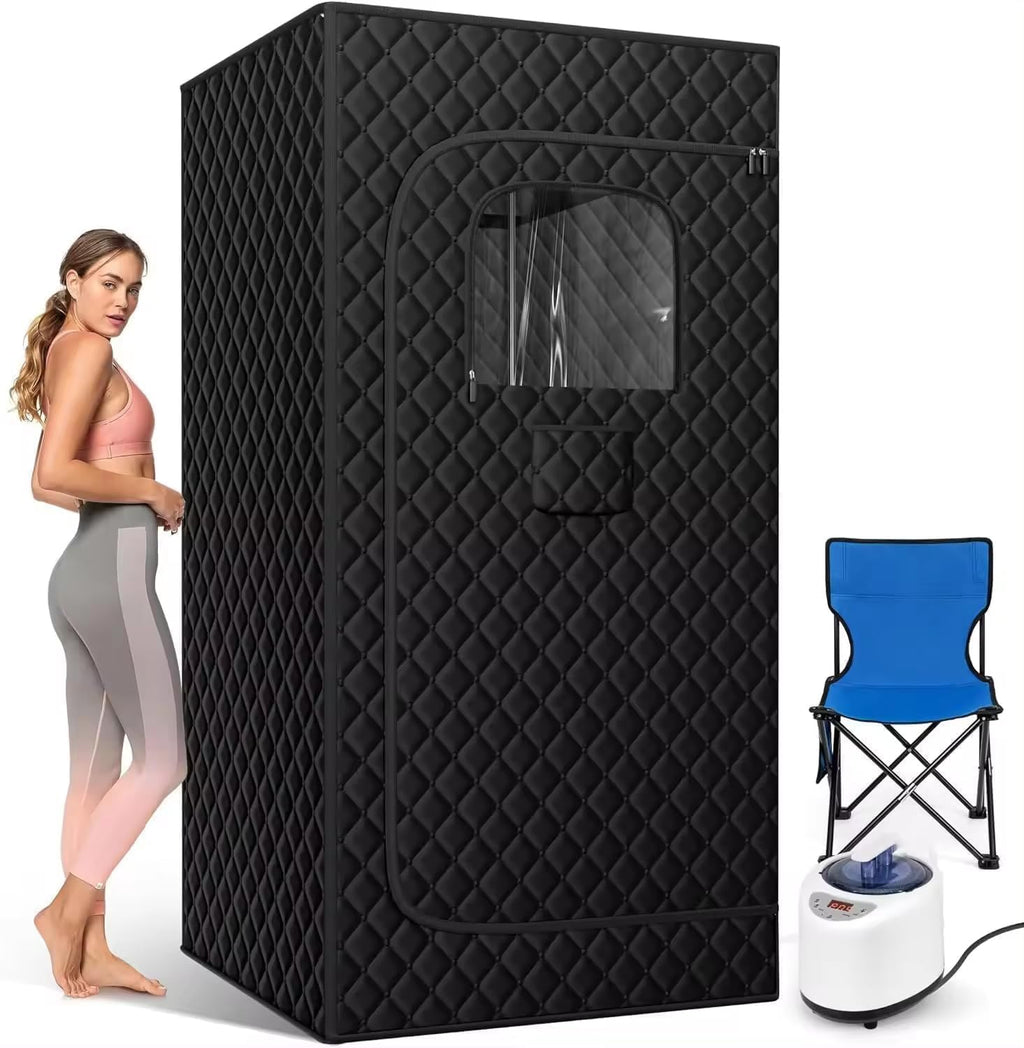 Portable Steam Sauna for Home - Personal Relaxation Spa Tent with Steamer, Remote, Folding Chair, 9 Levels - Black - Like New