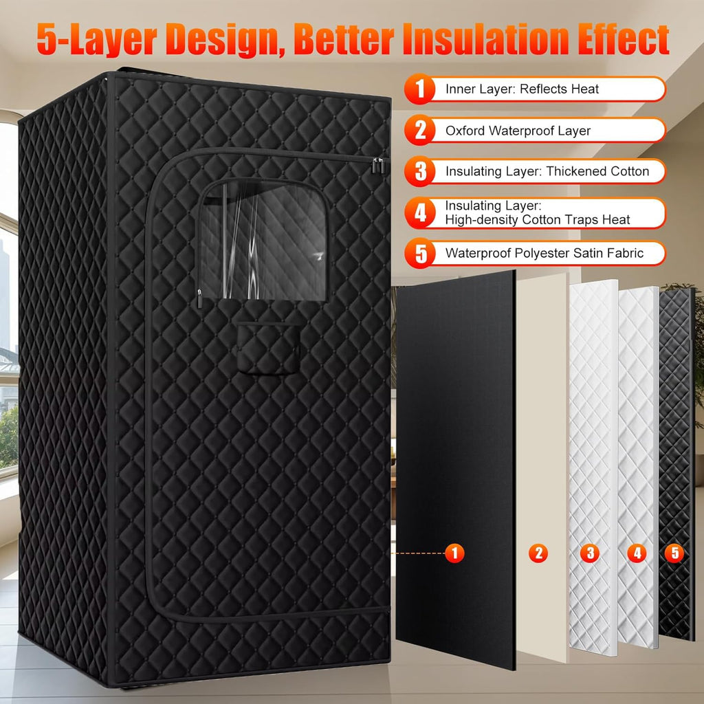 Portable Steam Sauna for Home - Personal Relaxation Spa Tent with Steamer, Remote, Folding Chair, 9 Levels - Black - Like New