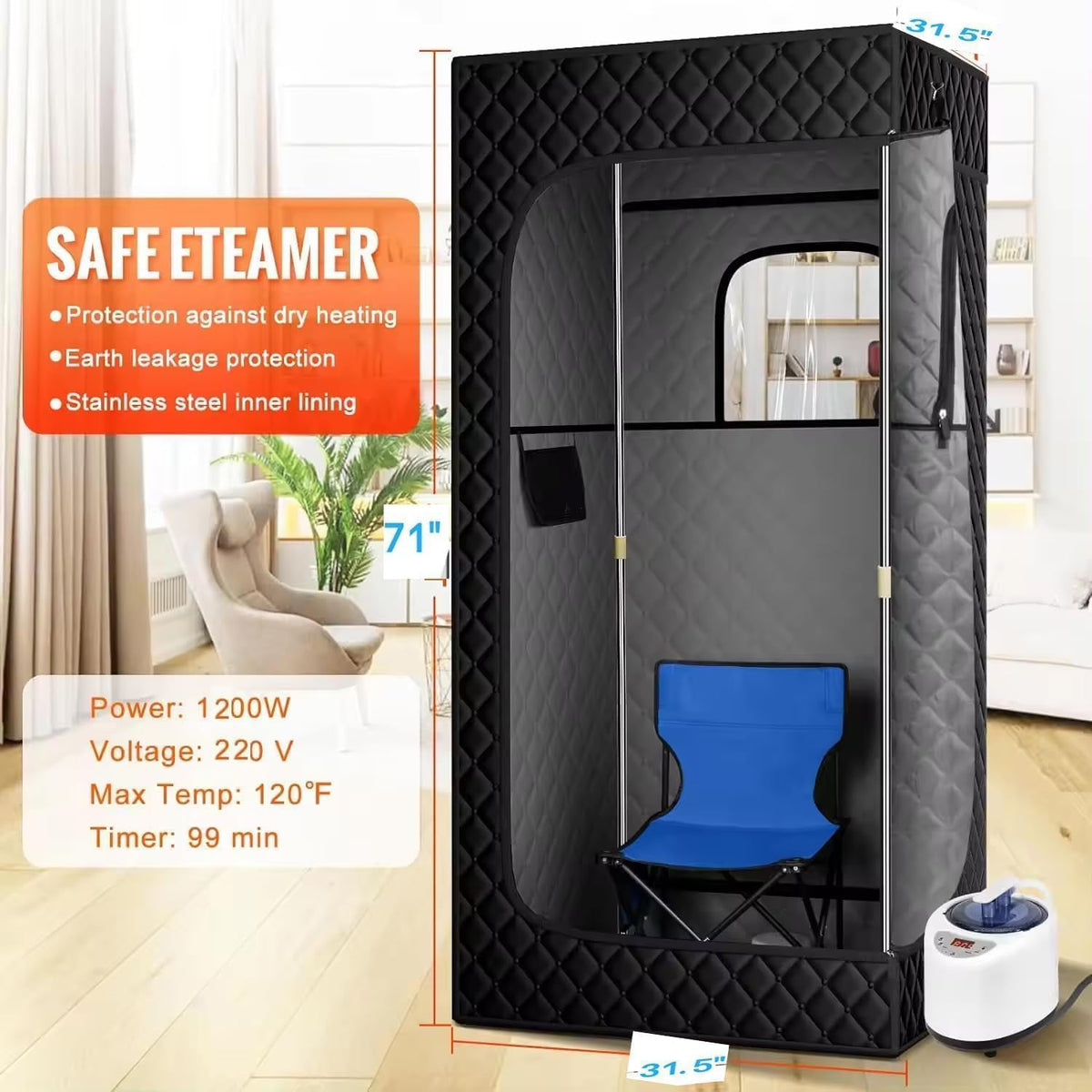Portable Steam Sauna for Home - Personal Relaxation Spa Tent with Steamer, Remote, Folding Chair, 9 Levels - Black - Like New